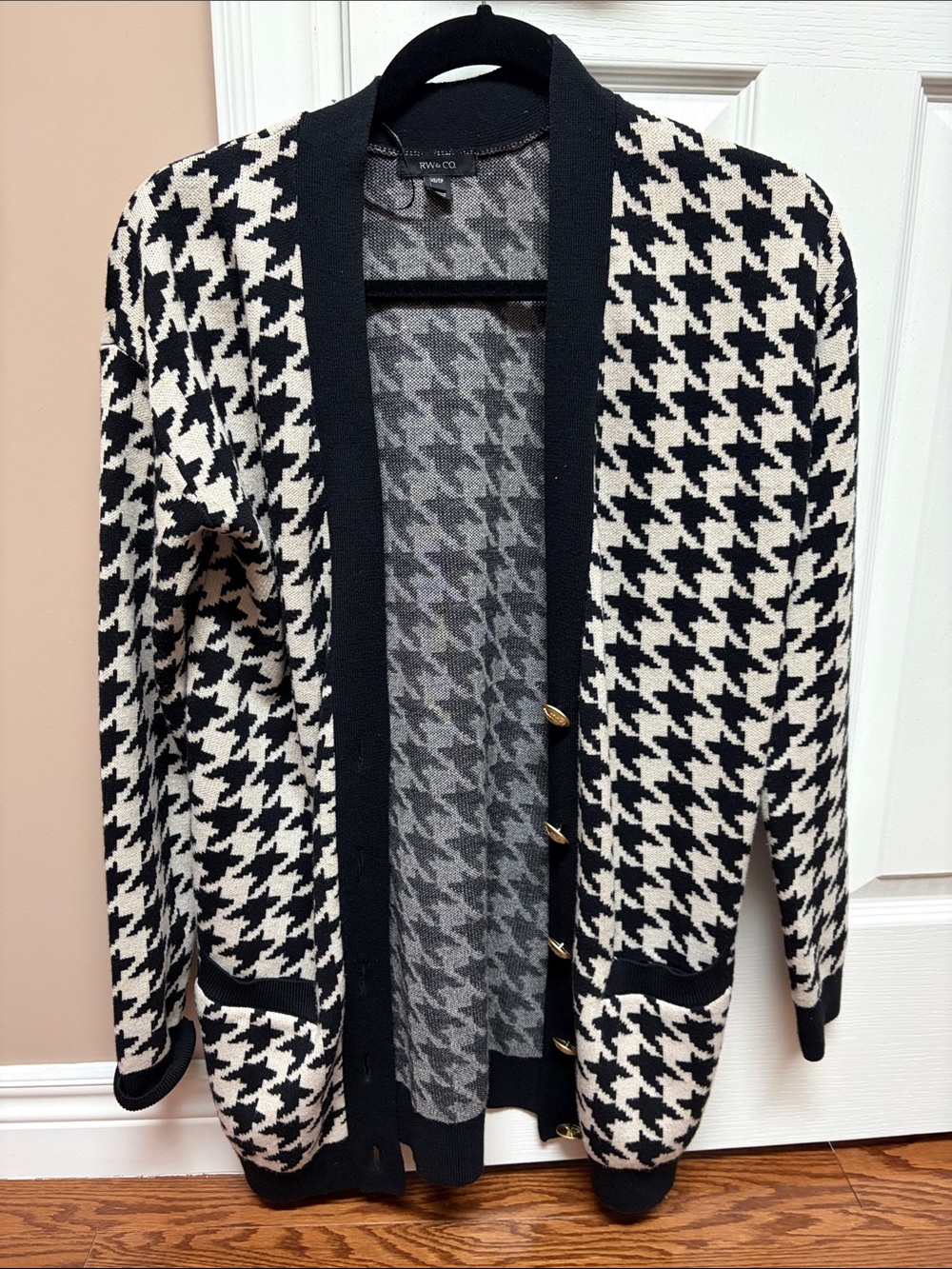 RW&CO. Black and White Houndstooth Open Cardigan Blazer